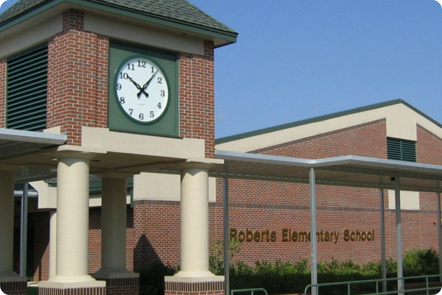 front of school with clock tower